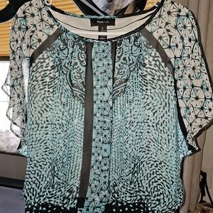 Style & Co. Women's Turquoise and Black Geometric Blouse